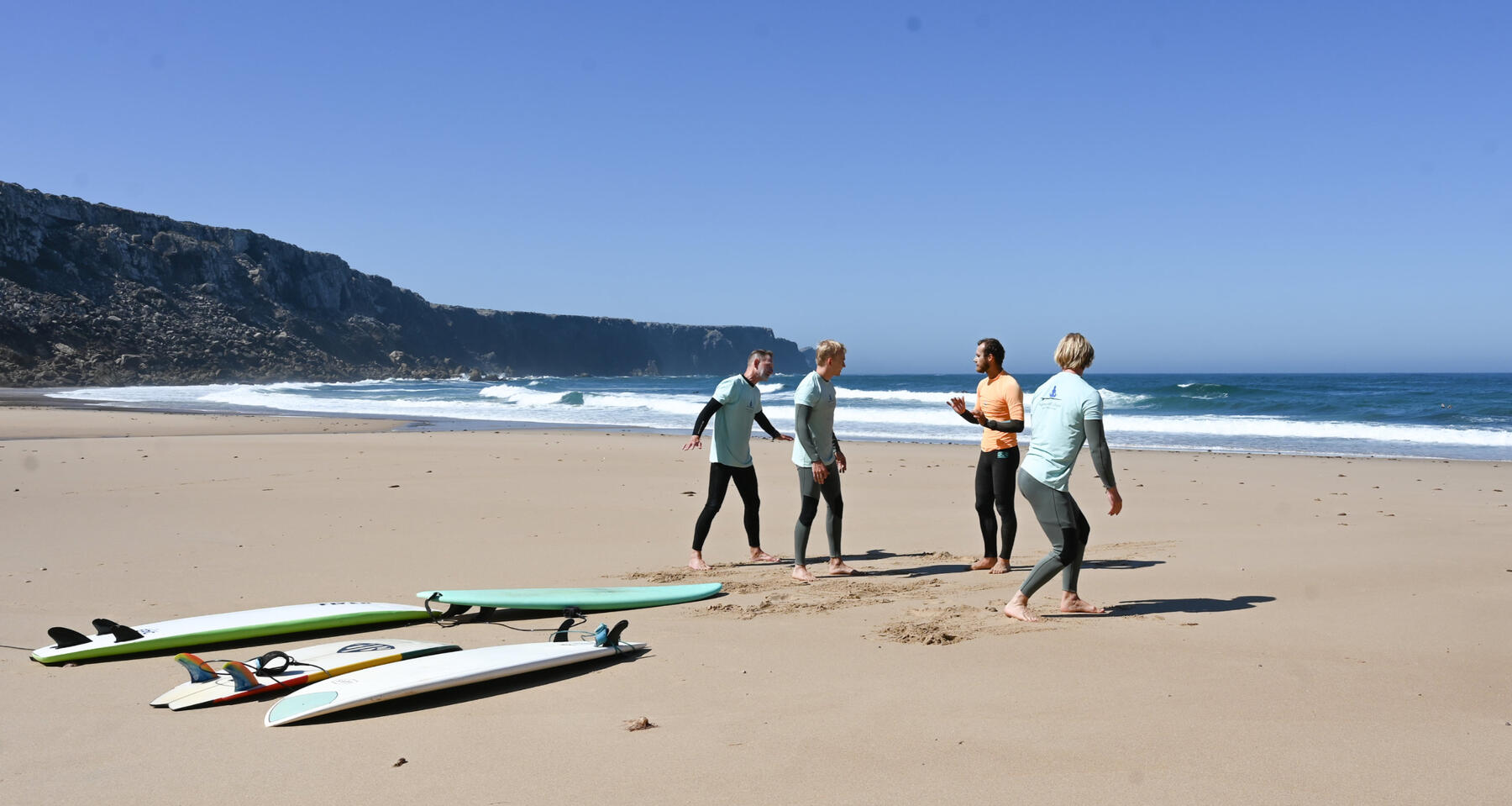 Surf coaching session in Sagres, on land surf training